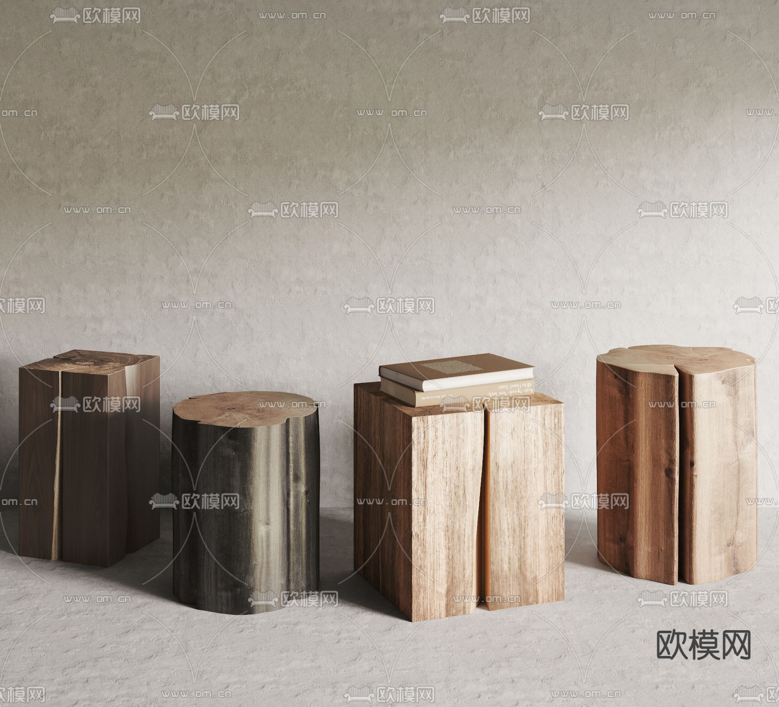 自然风木墩边几 角几 圆几su模型