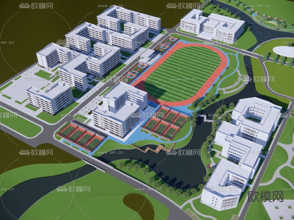 教学楼 鸟瞰规划su模型下载_ID12293814_sketchup模型下载-欧模网