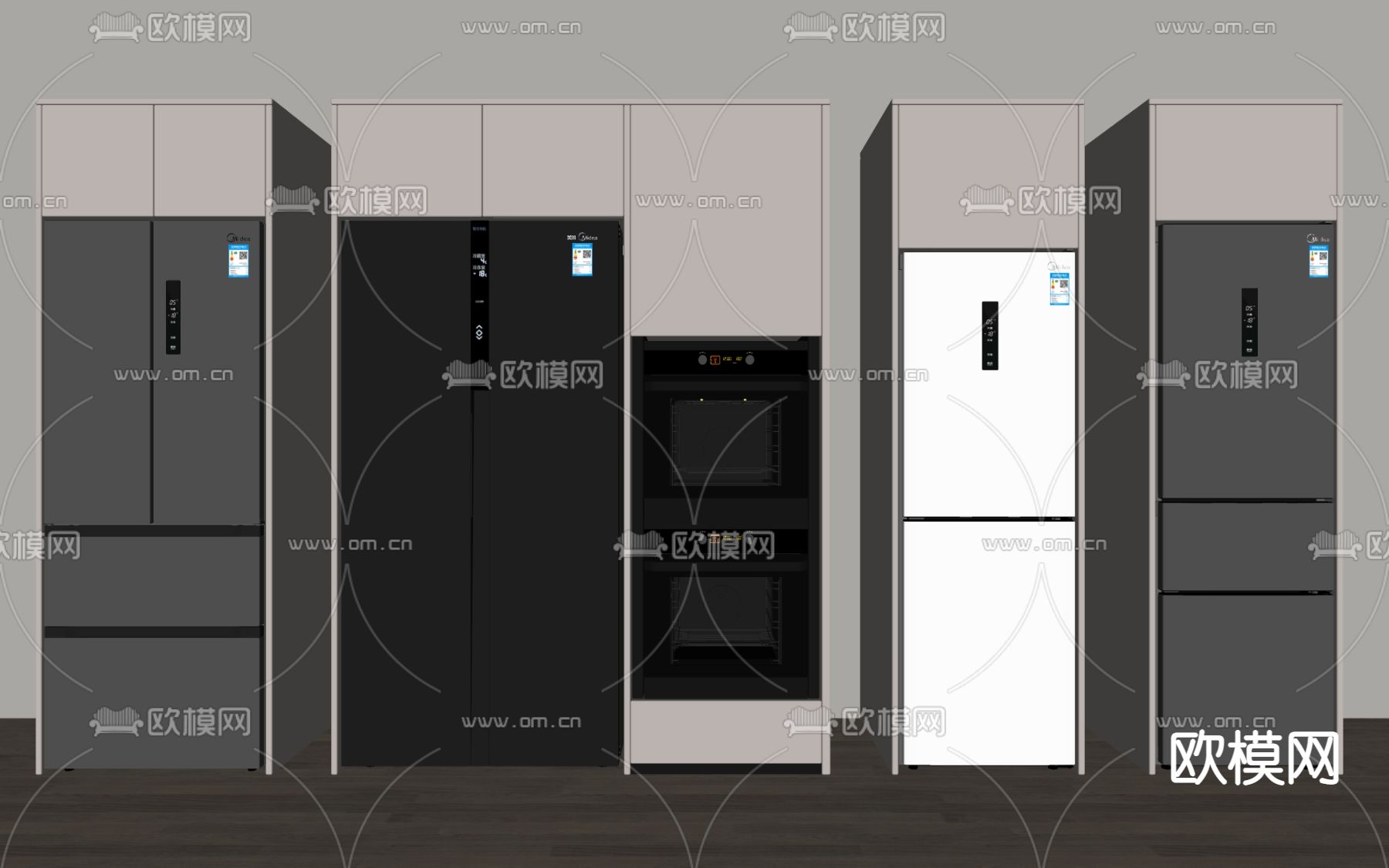 嵌入式冰箱 双开门冰箱su模型下载（渲染图2）