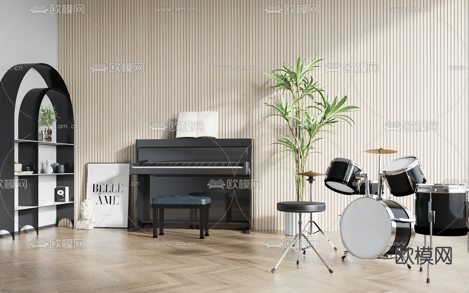 钢琴 架子鼓 爵士鼓3d模型下载