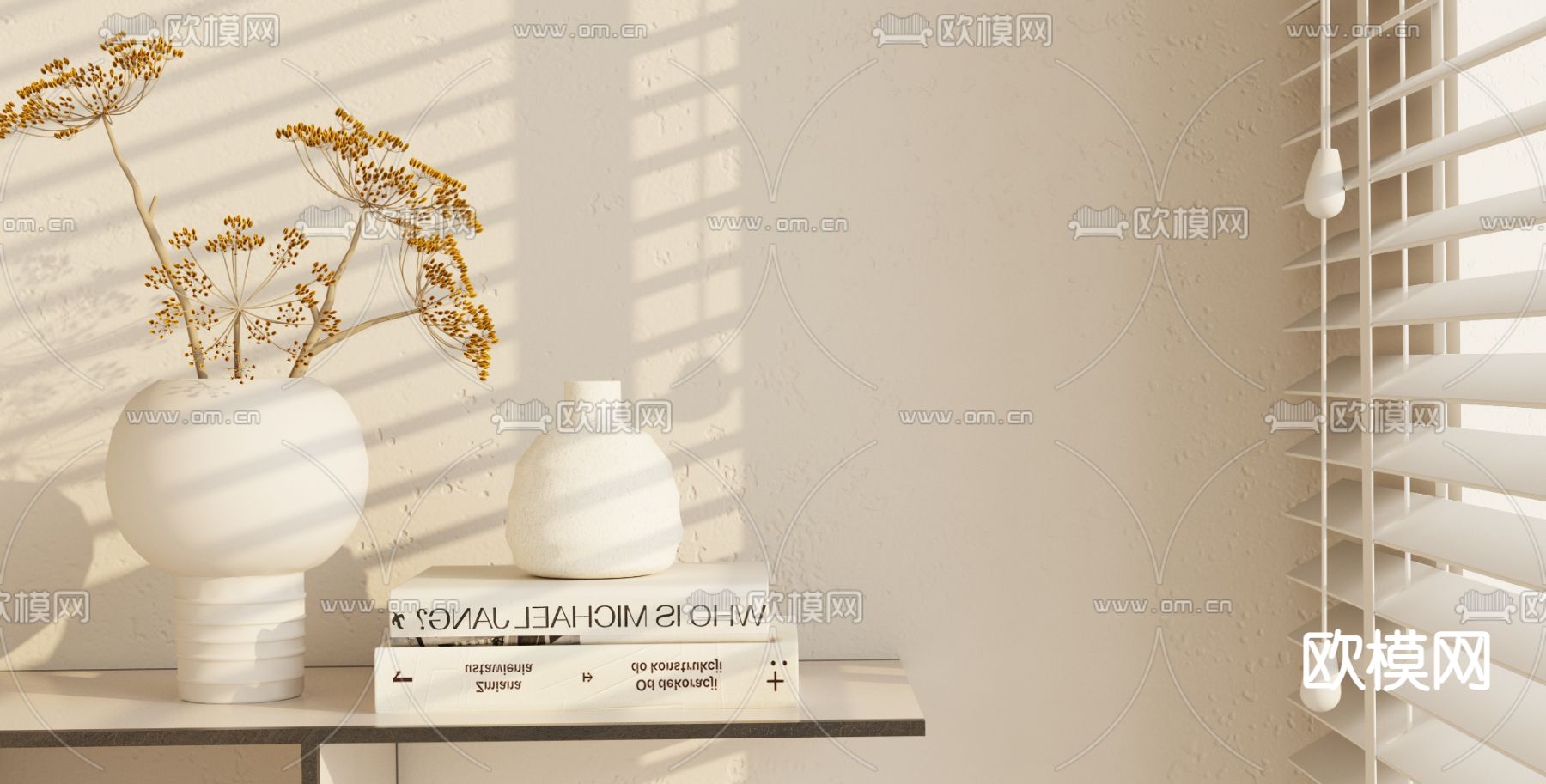 书籍干花 花瓶装饰品摆件3d模型下载