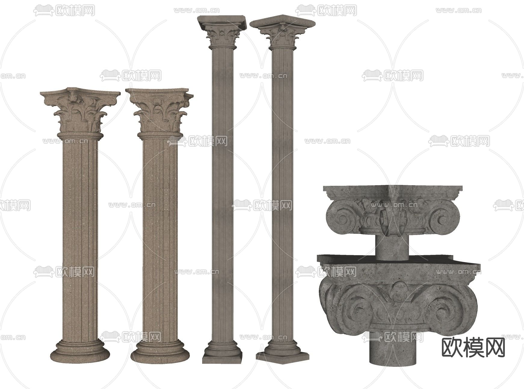 欧式雕花柱子 柱头su模型下载（渲染图2）