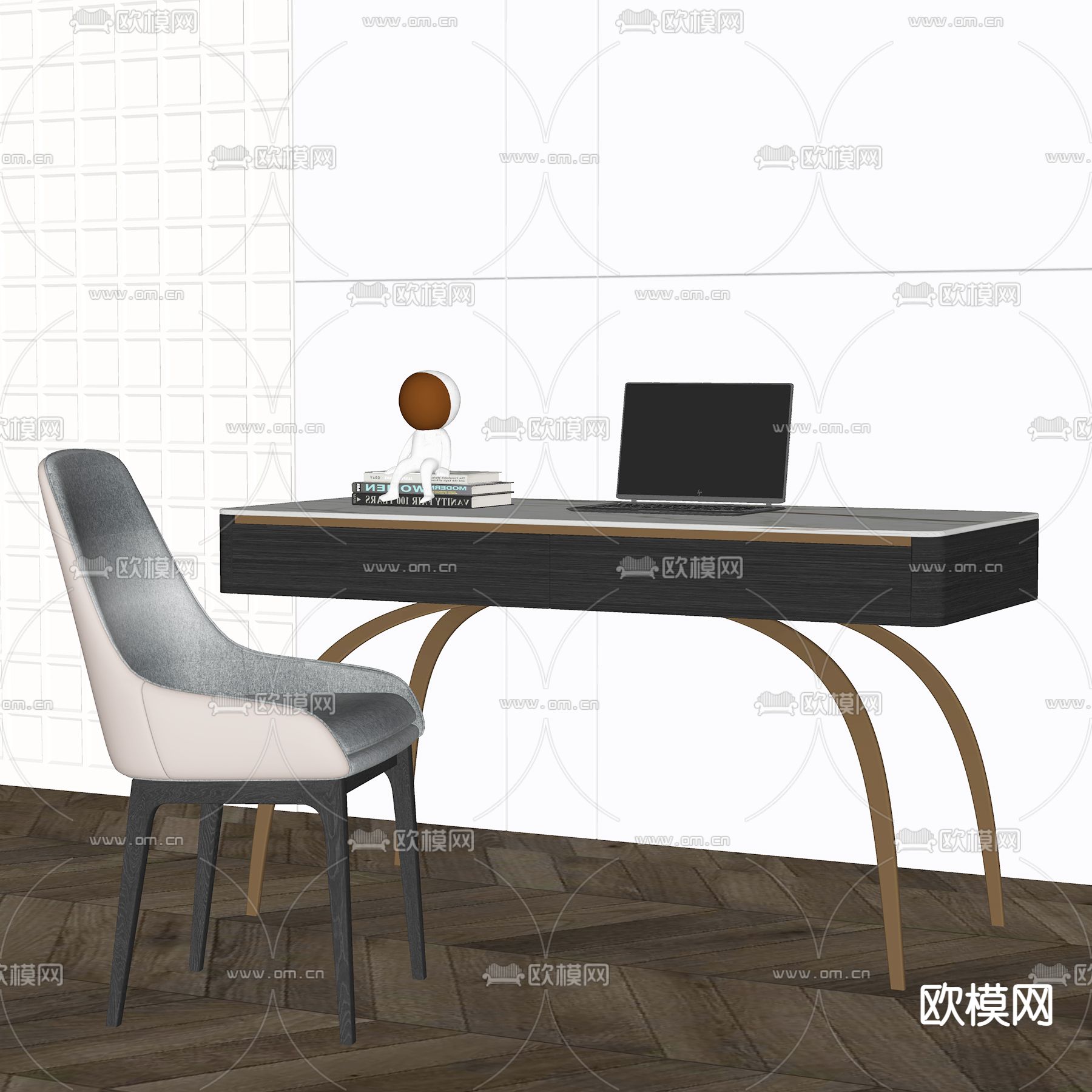 书桌椅 写字台 电脑桌su模型下载（渲染图2）