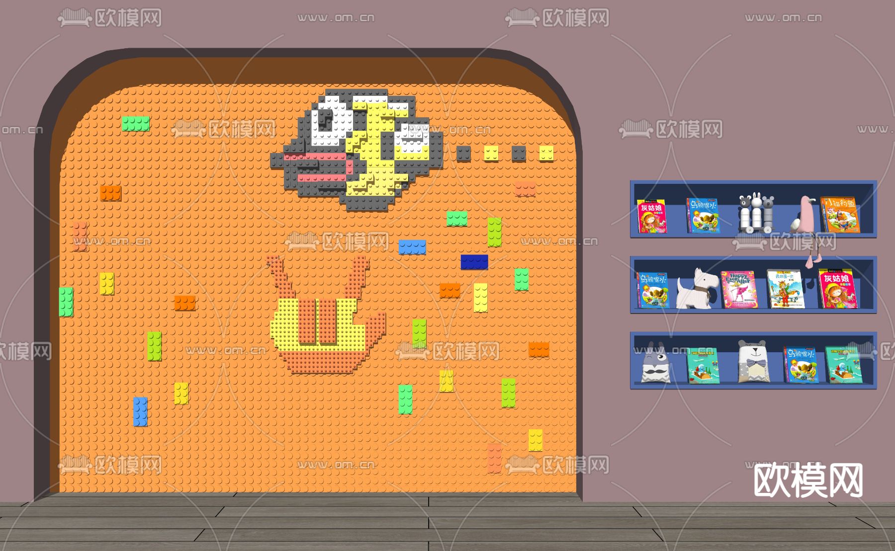 积木墙 玩具 儿童读物su模型下载（渲染图2）