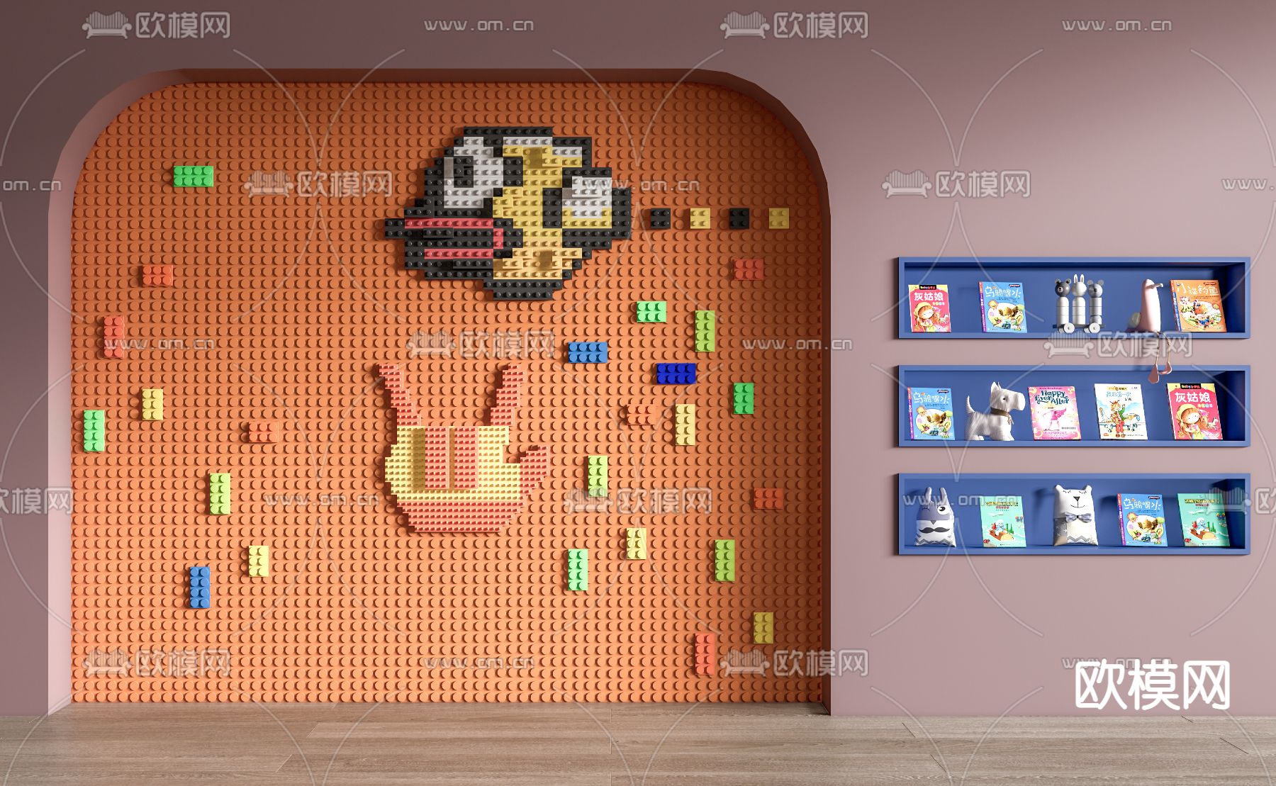 积木墙 玩具 儿童读物su模型下载（渲染图1）