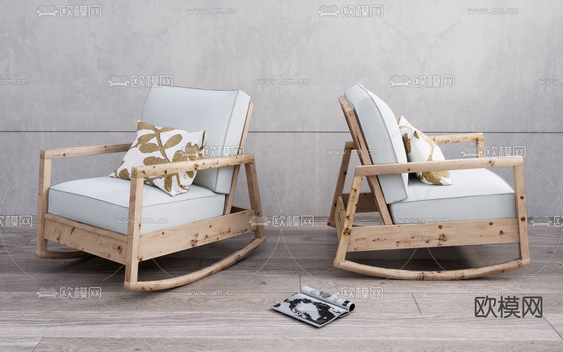 实木摇椅子 休闲沙发su模型下载（渲染图1）