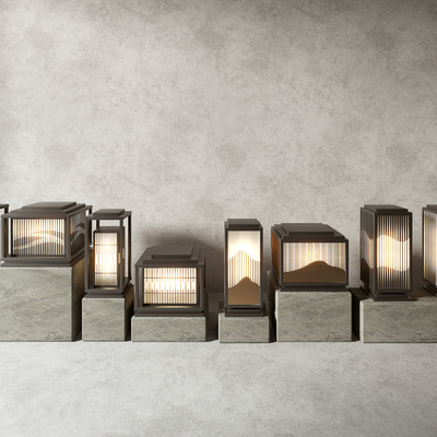  新中式景观灯 草坪灯 户外灯su模型 