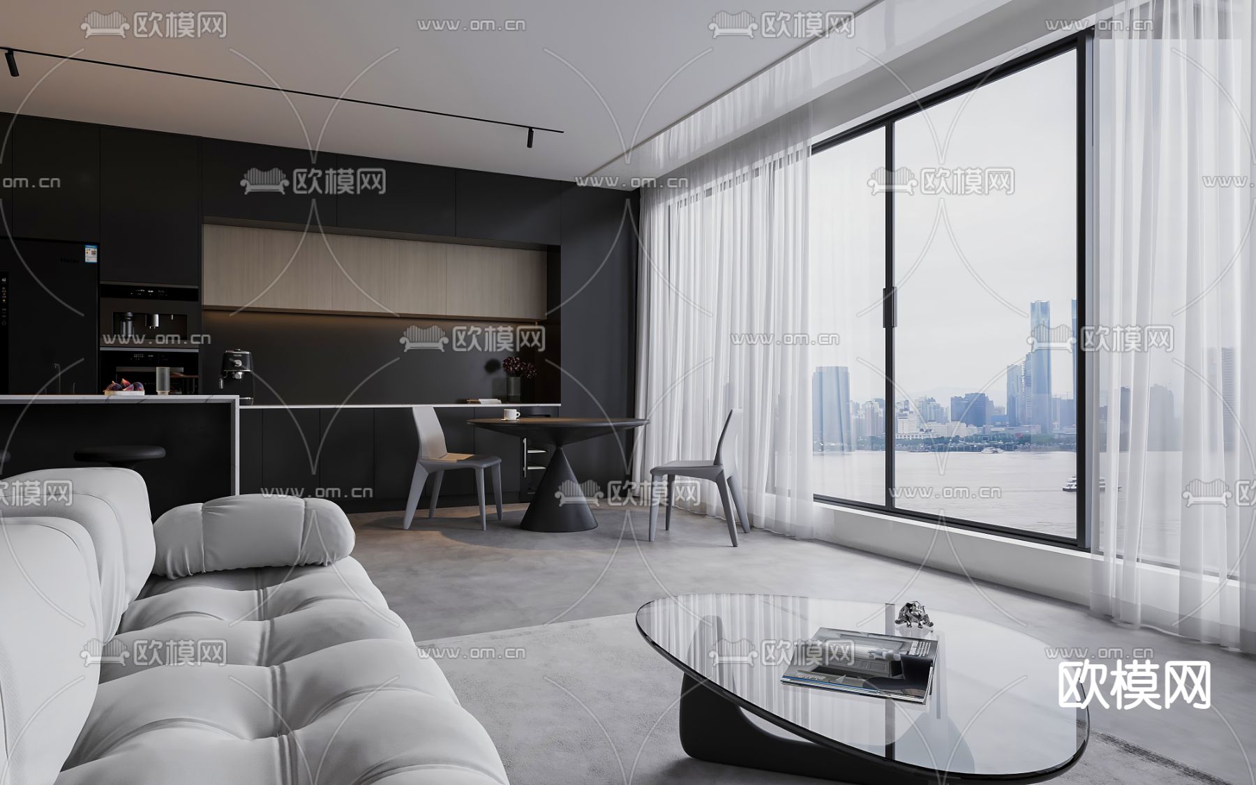 高级灰客餐厅3d模型