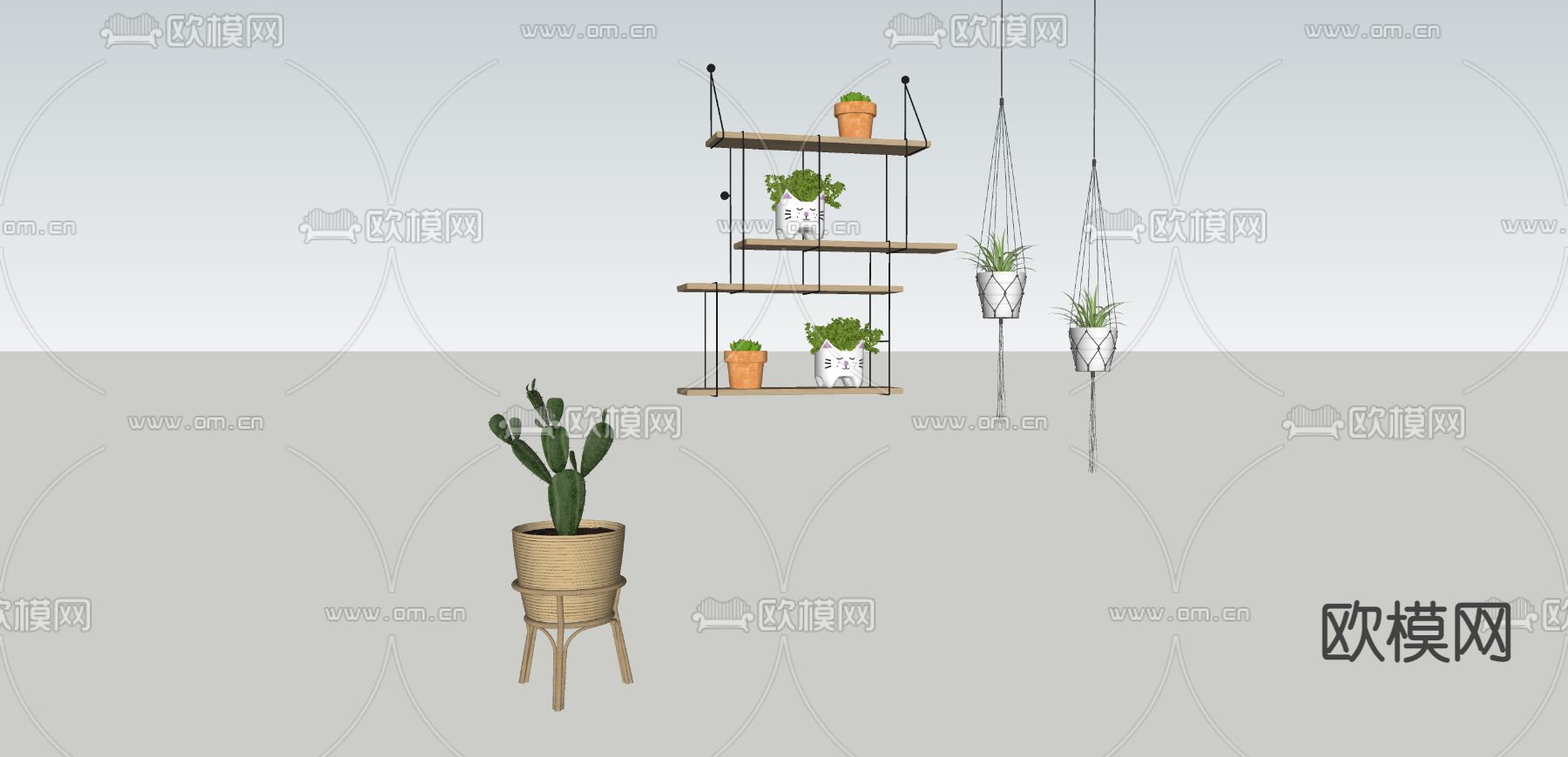 现代吊篮 绿植 盆栽su模型下载（渲染图2）
