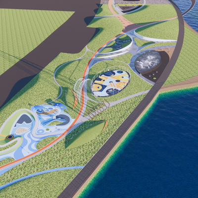  滨海游乐区 鸟瞰规划su模型 