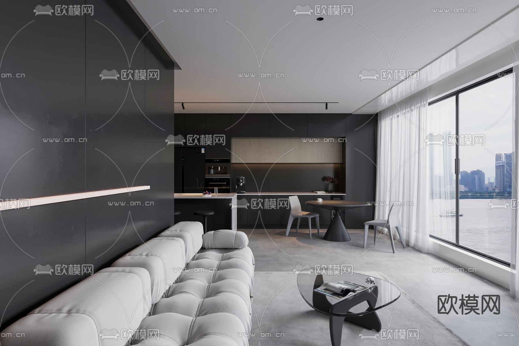 高级灰客餐厅3d模型