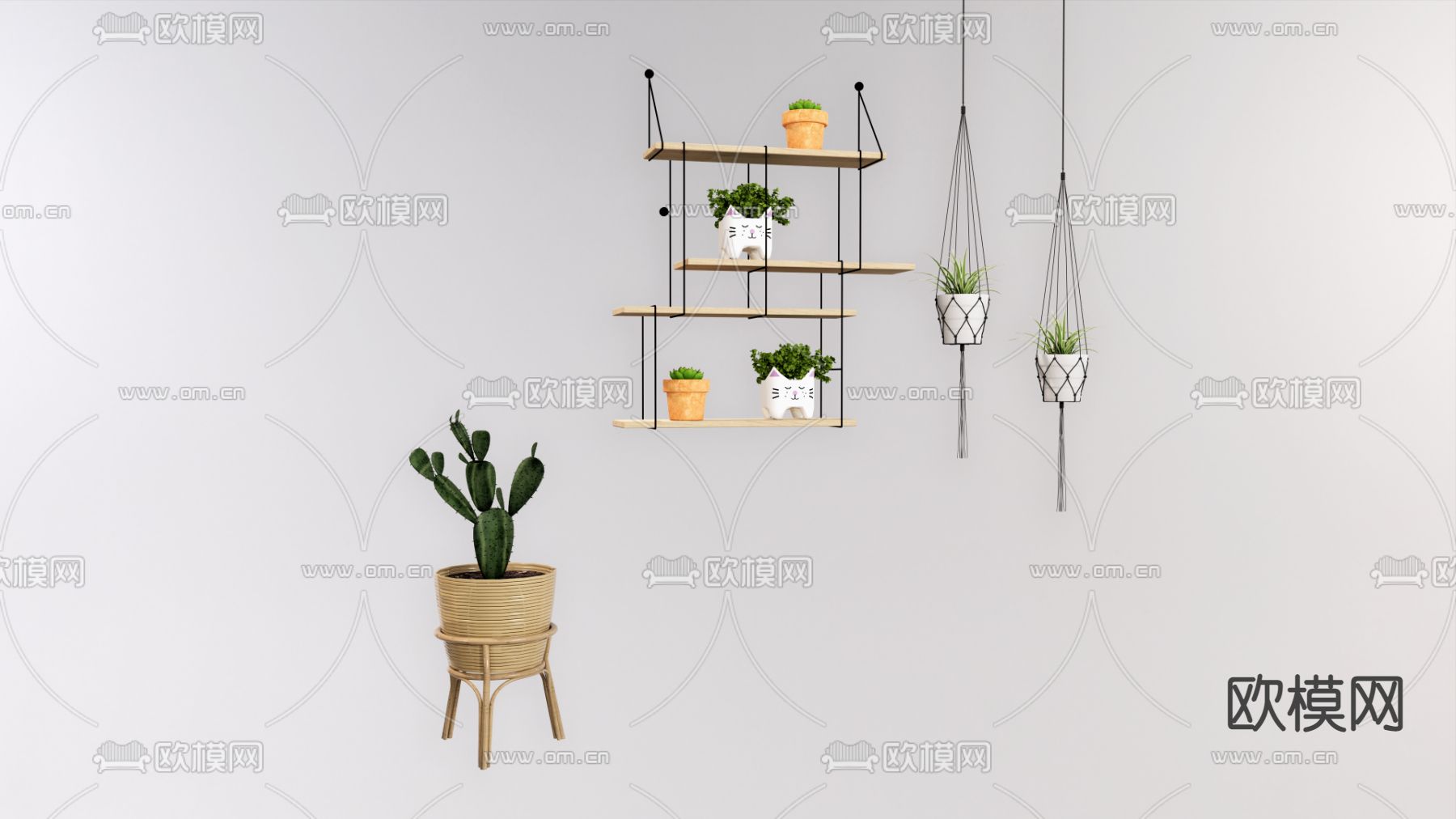 现代吊篮 绿植 盆栽su模型下载（渲染图1）