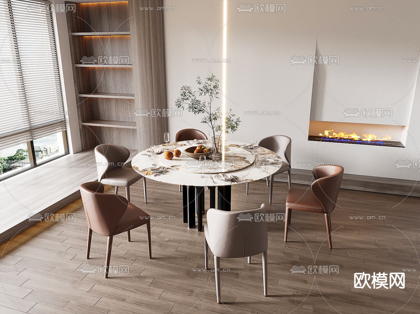 圆形餐桌椅3d模型下载