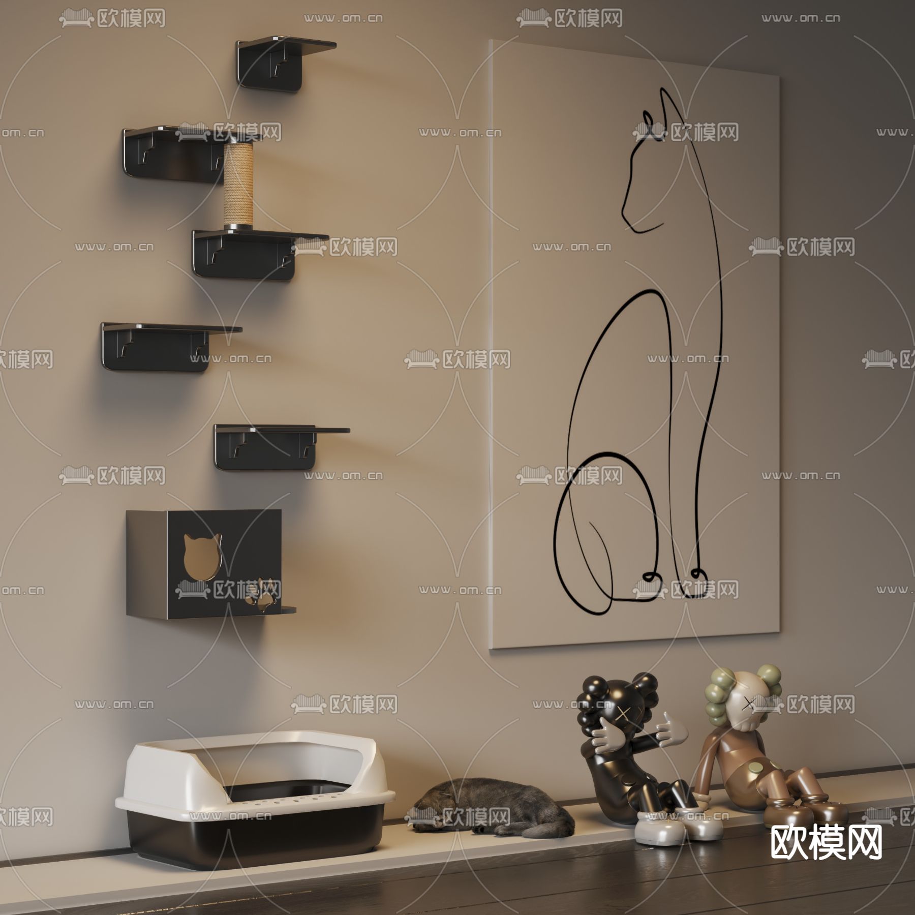 猫爬架 猫砂盆3d模型