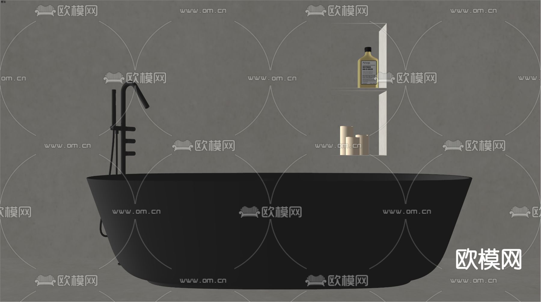 黑色浴缸su模型下载（渲染图2）