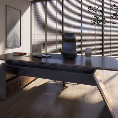  现代班台桌 大班台su模型 