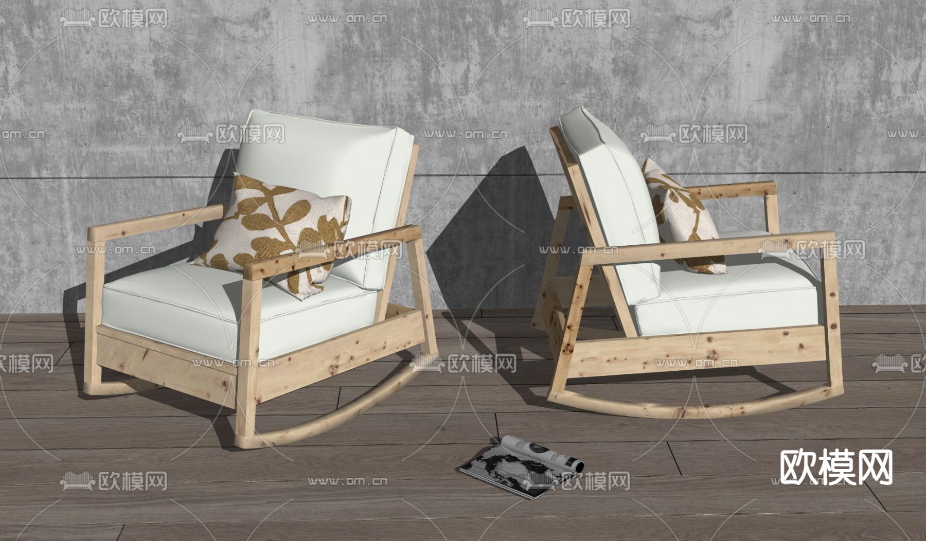 实木摇椅子 休闲沙发su模型下载（渲染图2）