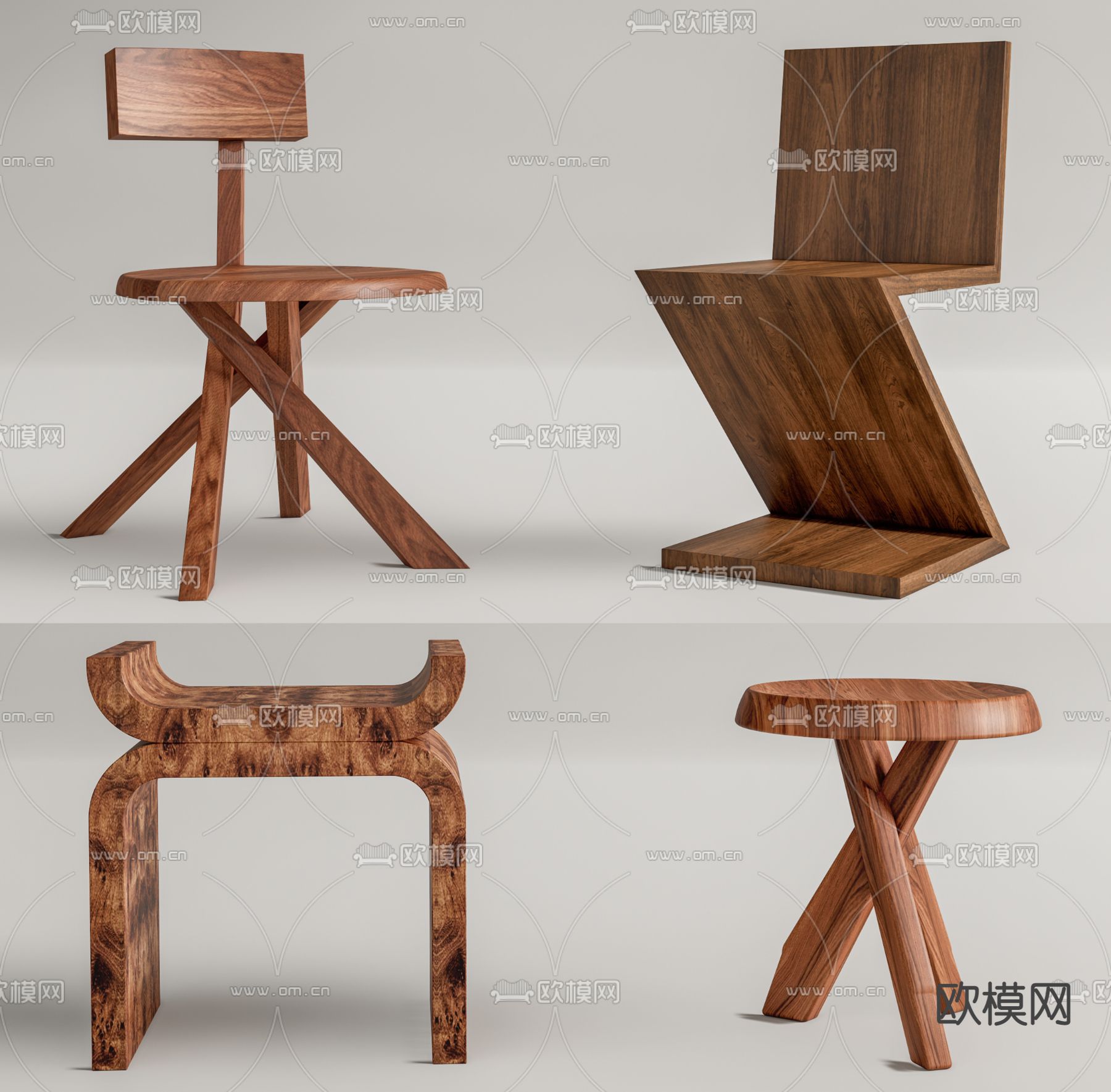 侘寂风椅子 单椅 矮凳su模型下载_ID12294431_sketchup模型下载-欧模网
