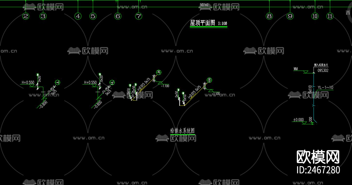 梅花小学南大门单体给排水CAD施工图下载（渲染图4）