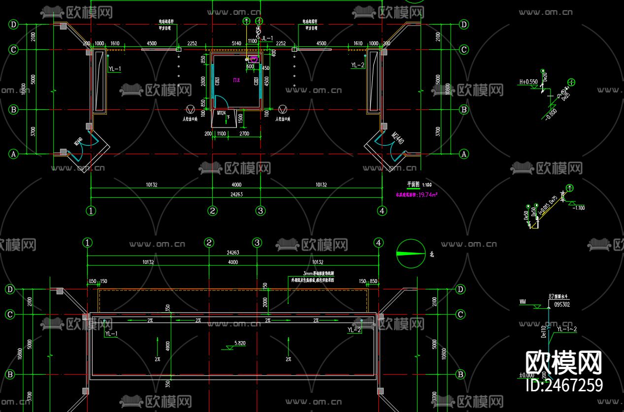 早陈阳光西大门给排水CAD施工图下载（渲染图1）
