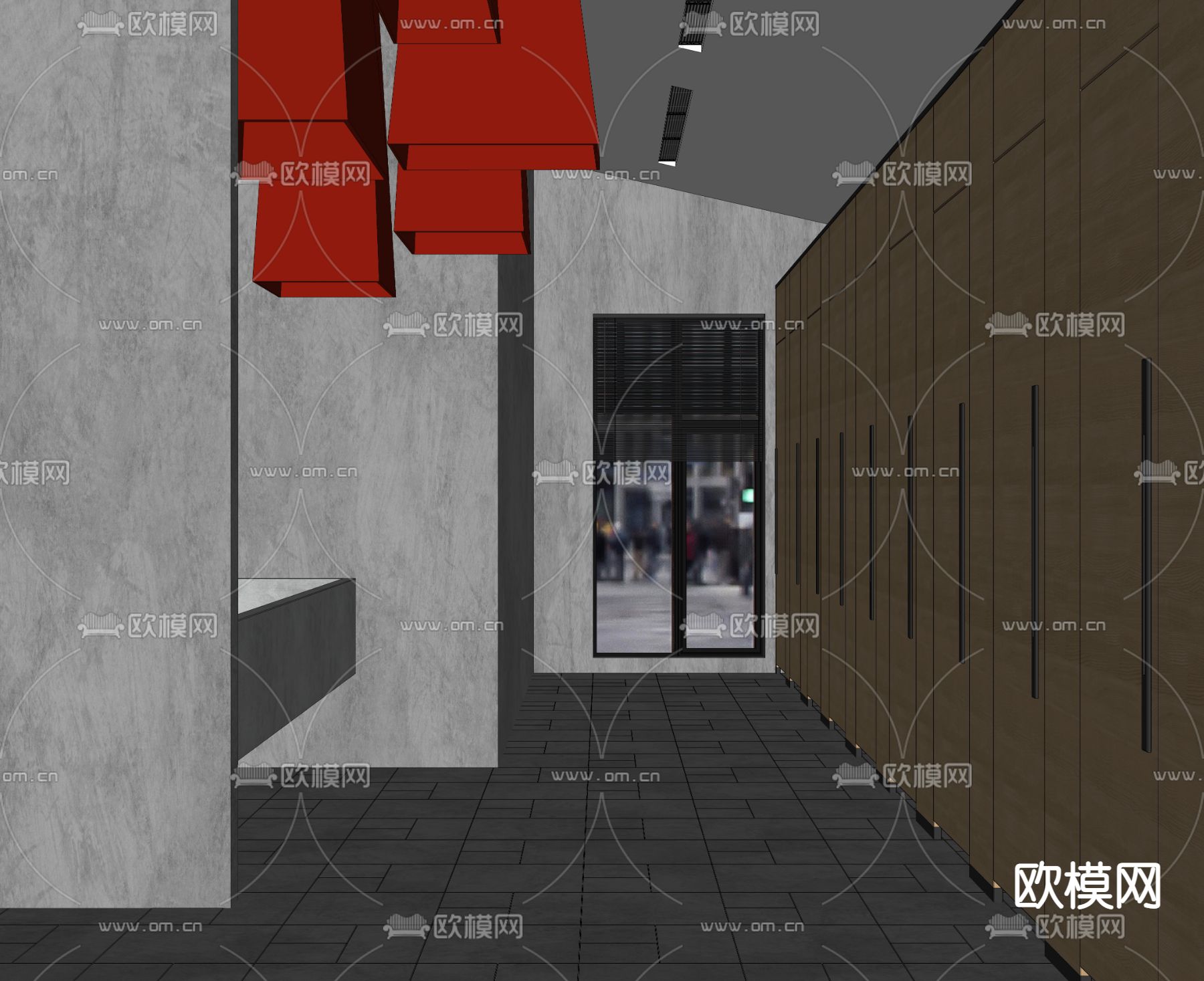 暗黑风公共卫生间 洗手间su模型下载（渲染图2）