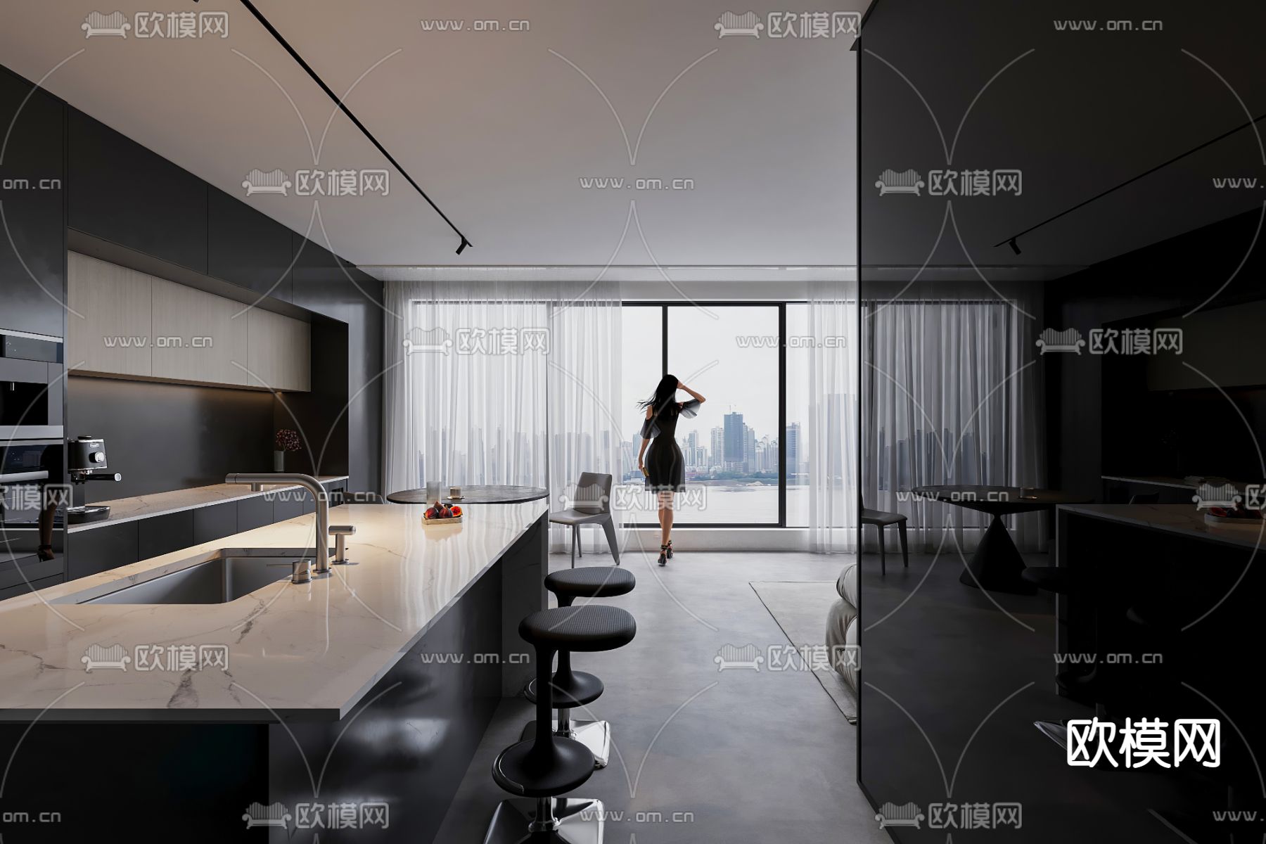 高级灰客餐厅3d模型