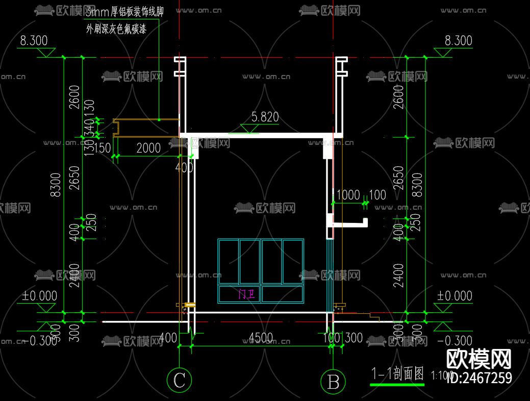 早陈阳光西大门给排水CAD施工图下载（渲染图4）