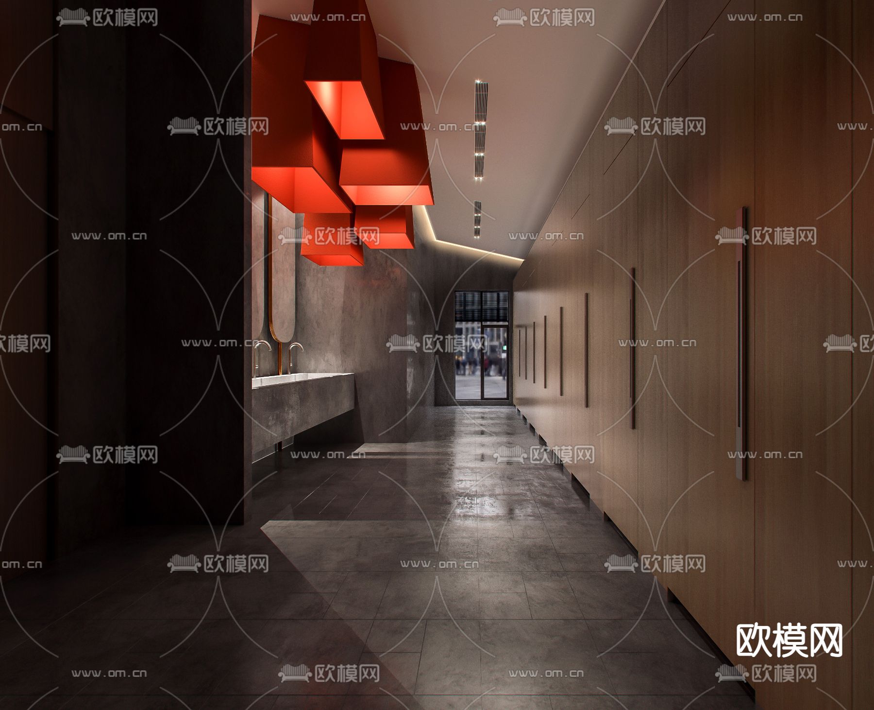 暗黑风公共卫生间 洗手间su模型下载（渲染图1）