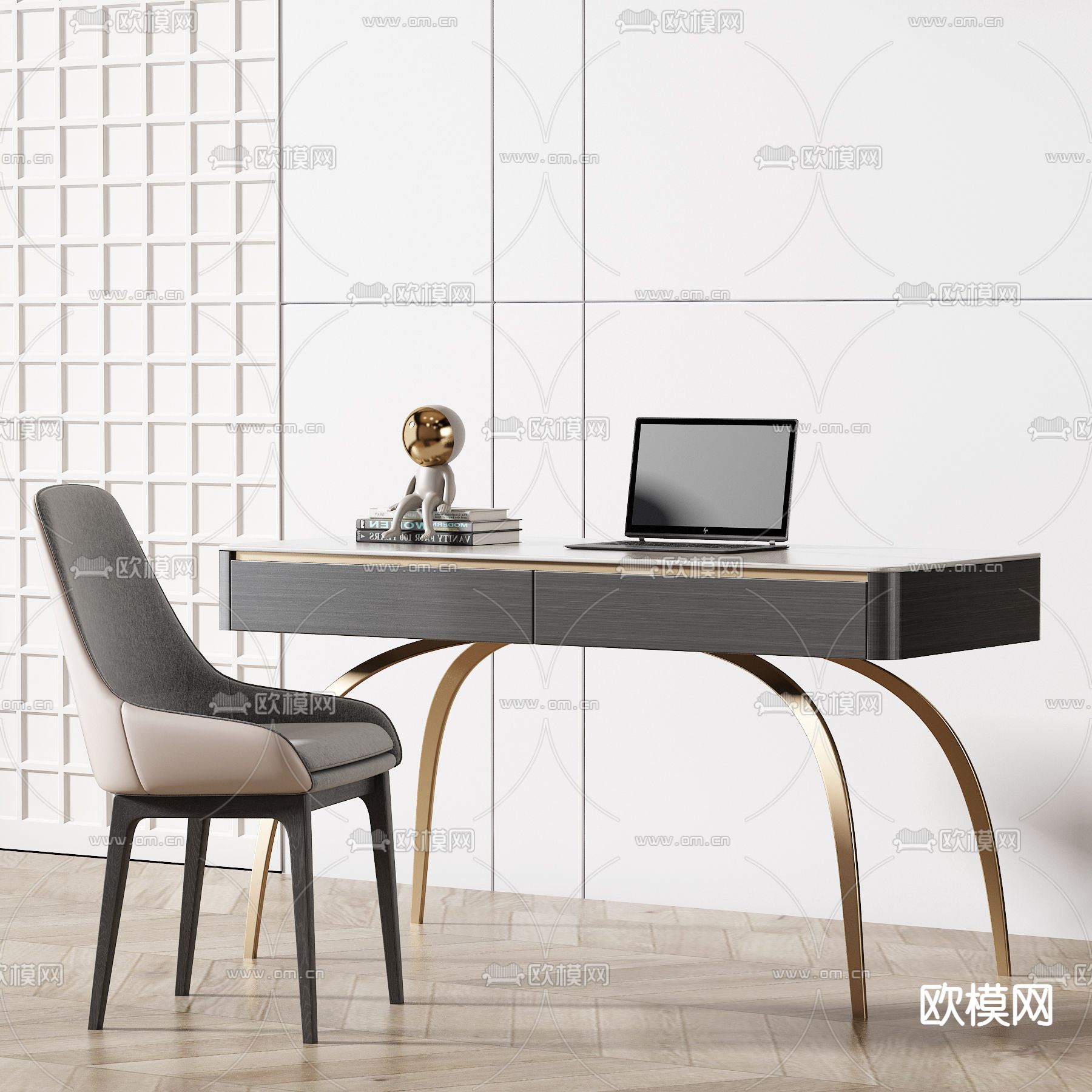 书桌椅 写字台 电脑桌su模型下载（渲染图1）