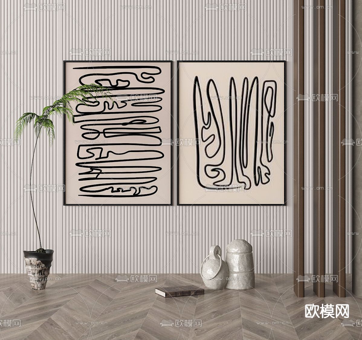 侘寂风抽象装饰画 挂画su模型下载（渲染图1）