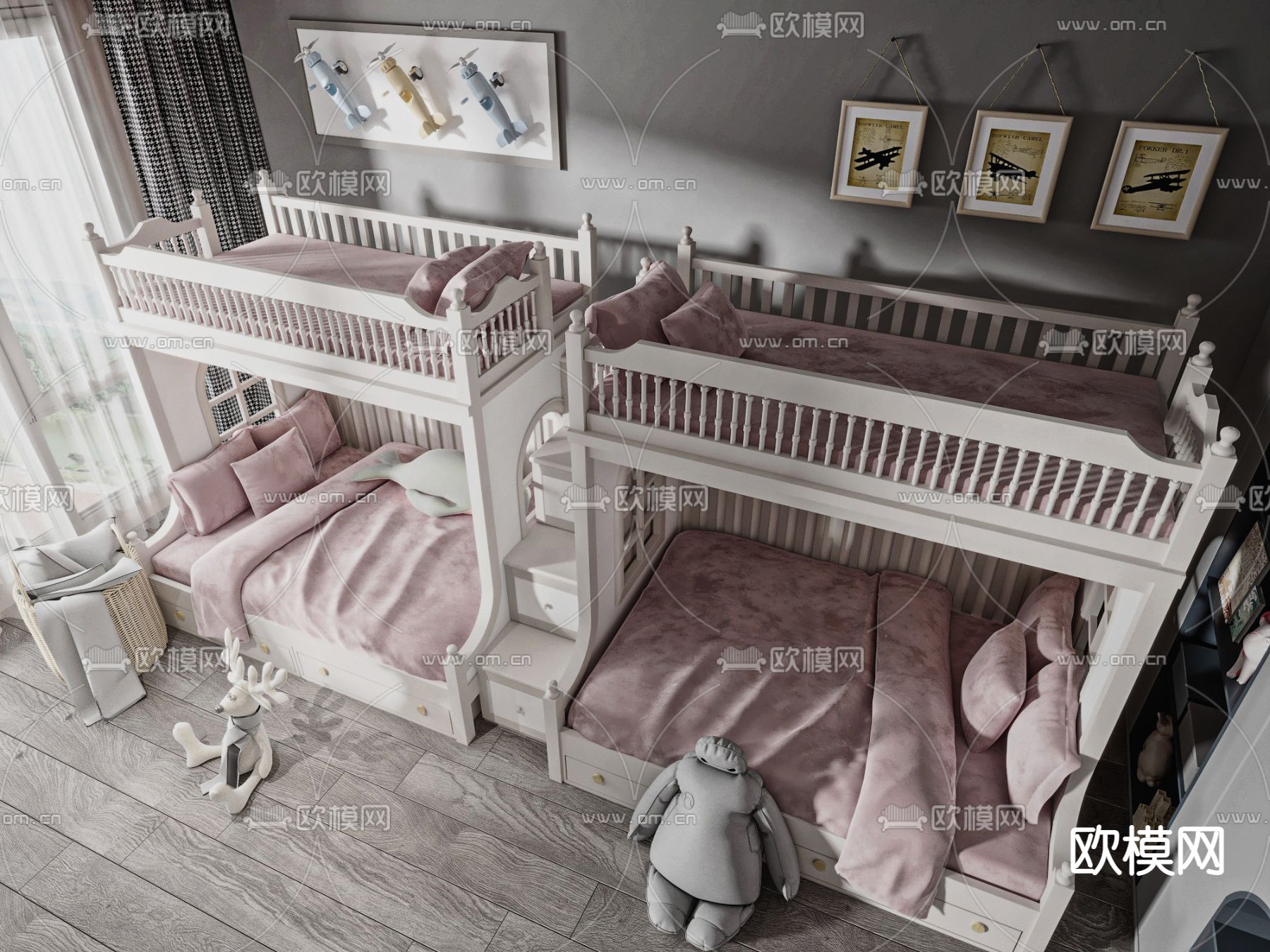 现代儿童上下床3d模型下载