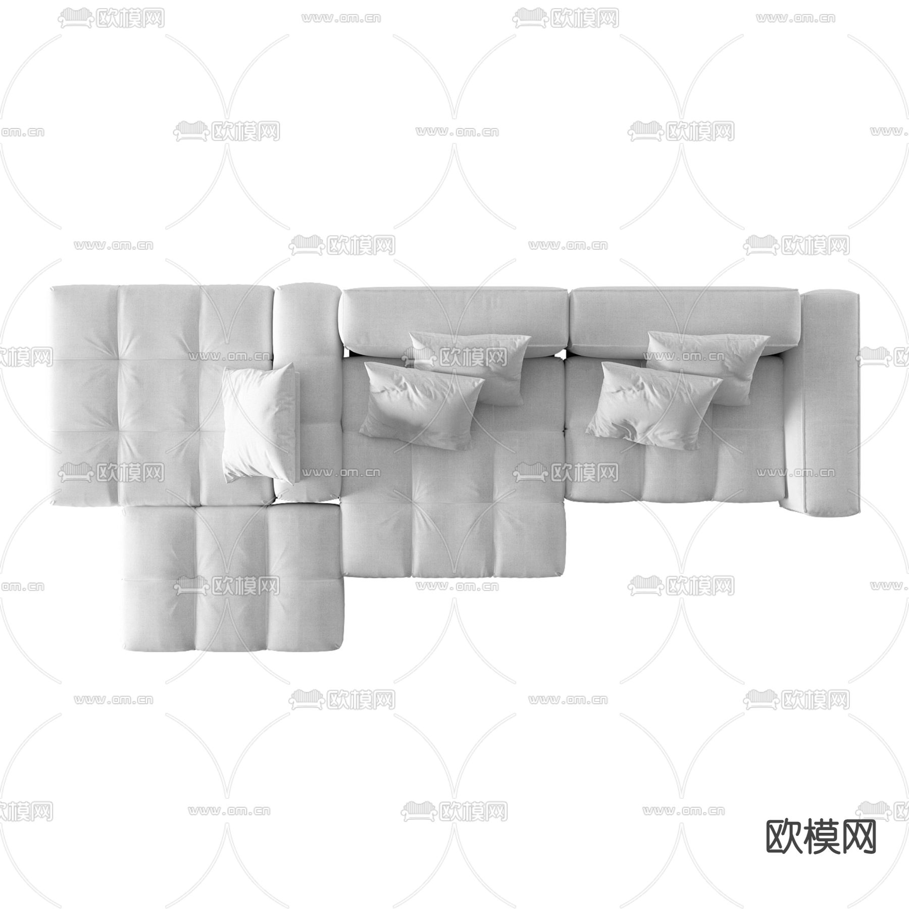 现代简约布艺多人沙发免费3d模型下载