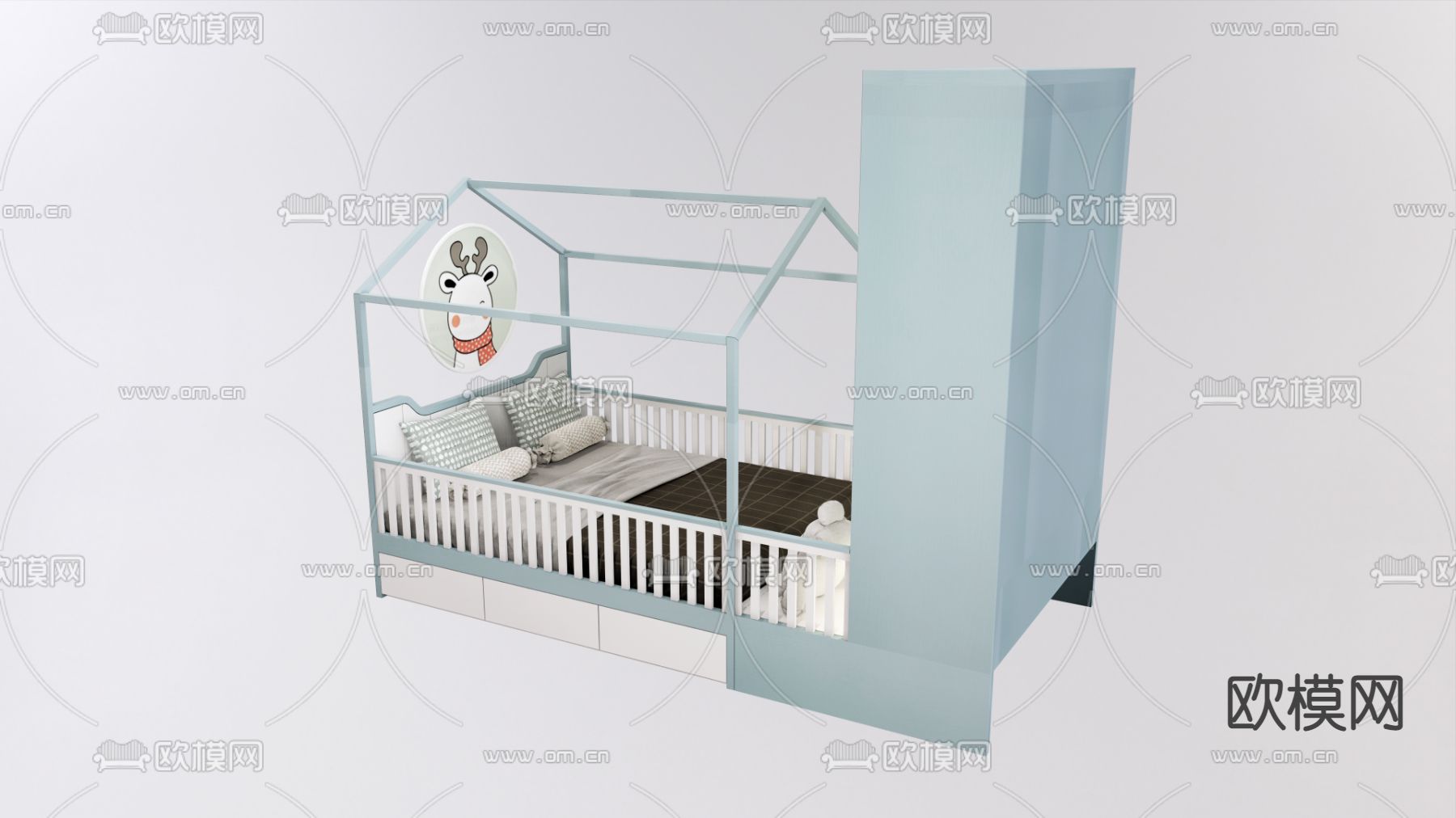 北欧儿童床su模型下载（渲染图1）