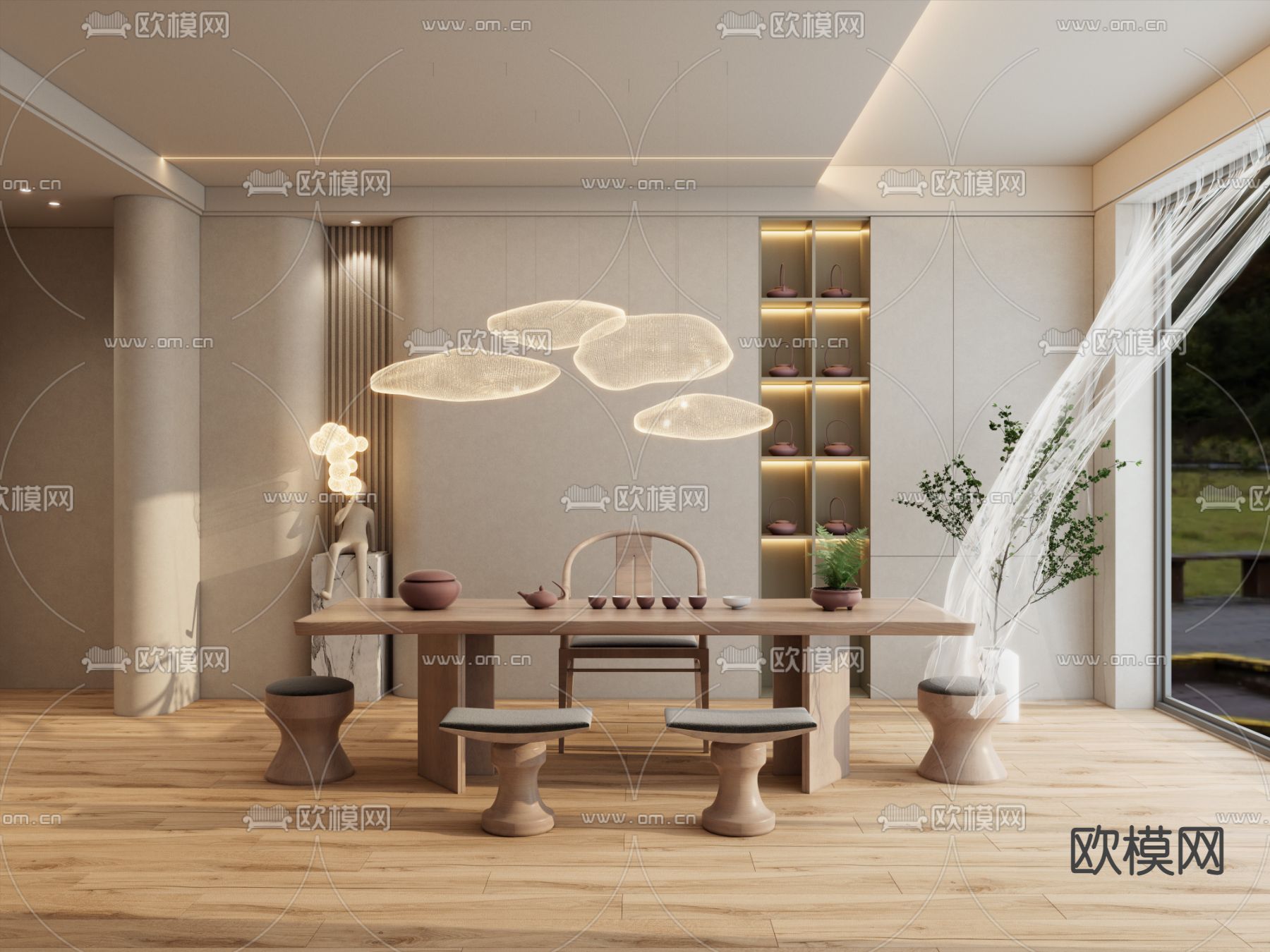 奶油风 茶室3d模型下载（渲染图1）