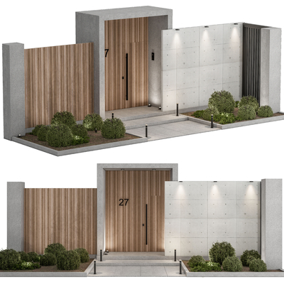 现代别墅庭院门 入户大门su模型