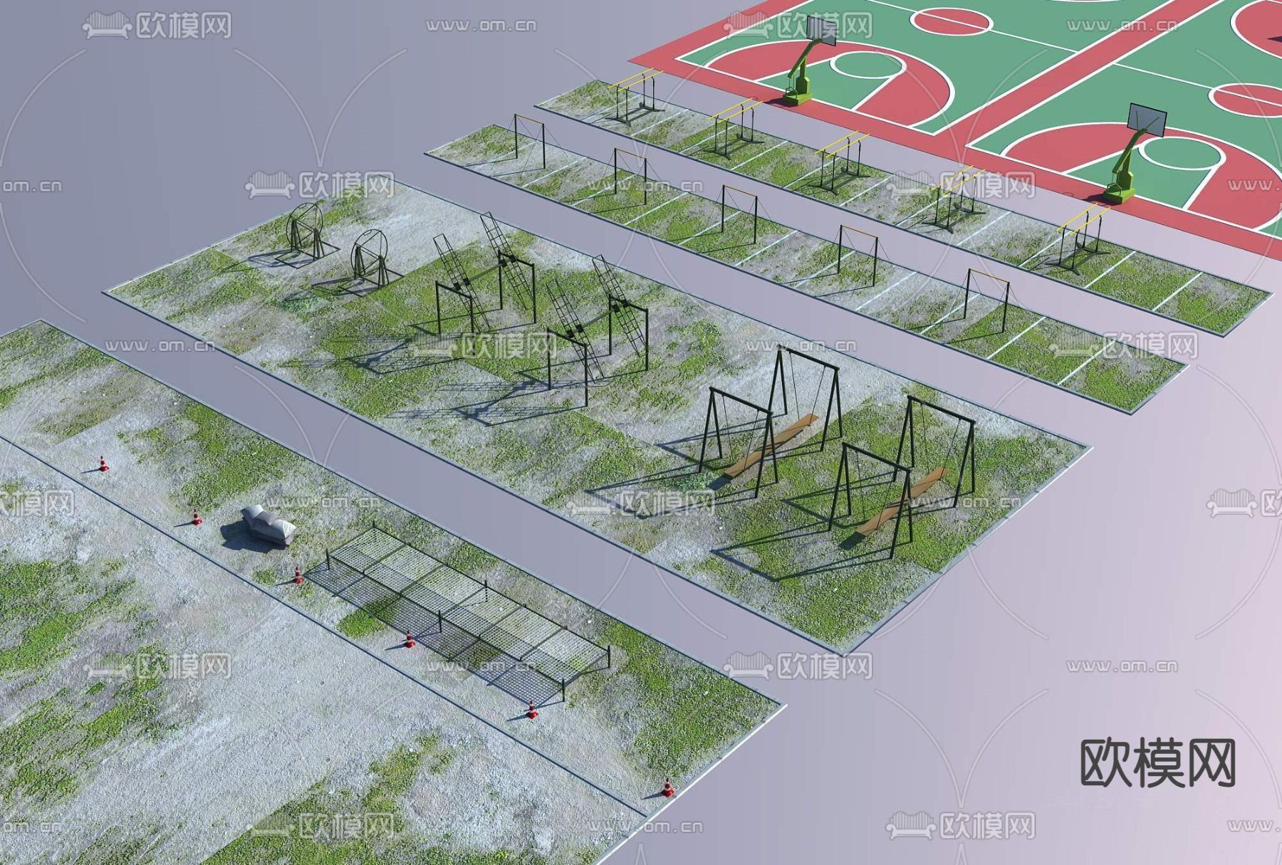 救护训练场 户外运动器械su模型下载（渲染图1）
