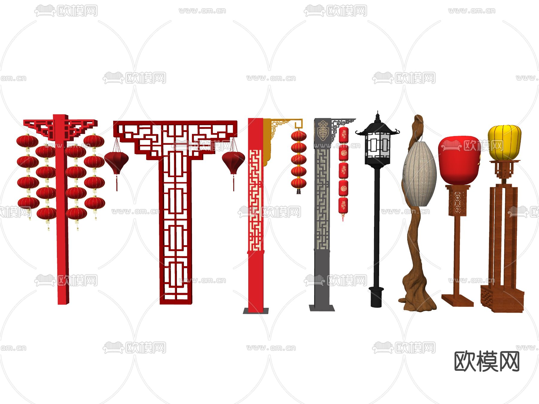 新中式灯笼景观灯 户外灯 落地灯su模型下载（渲染图2）