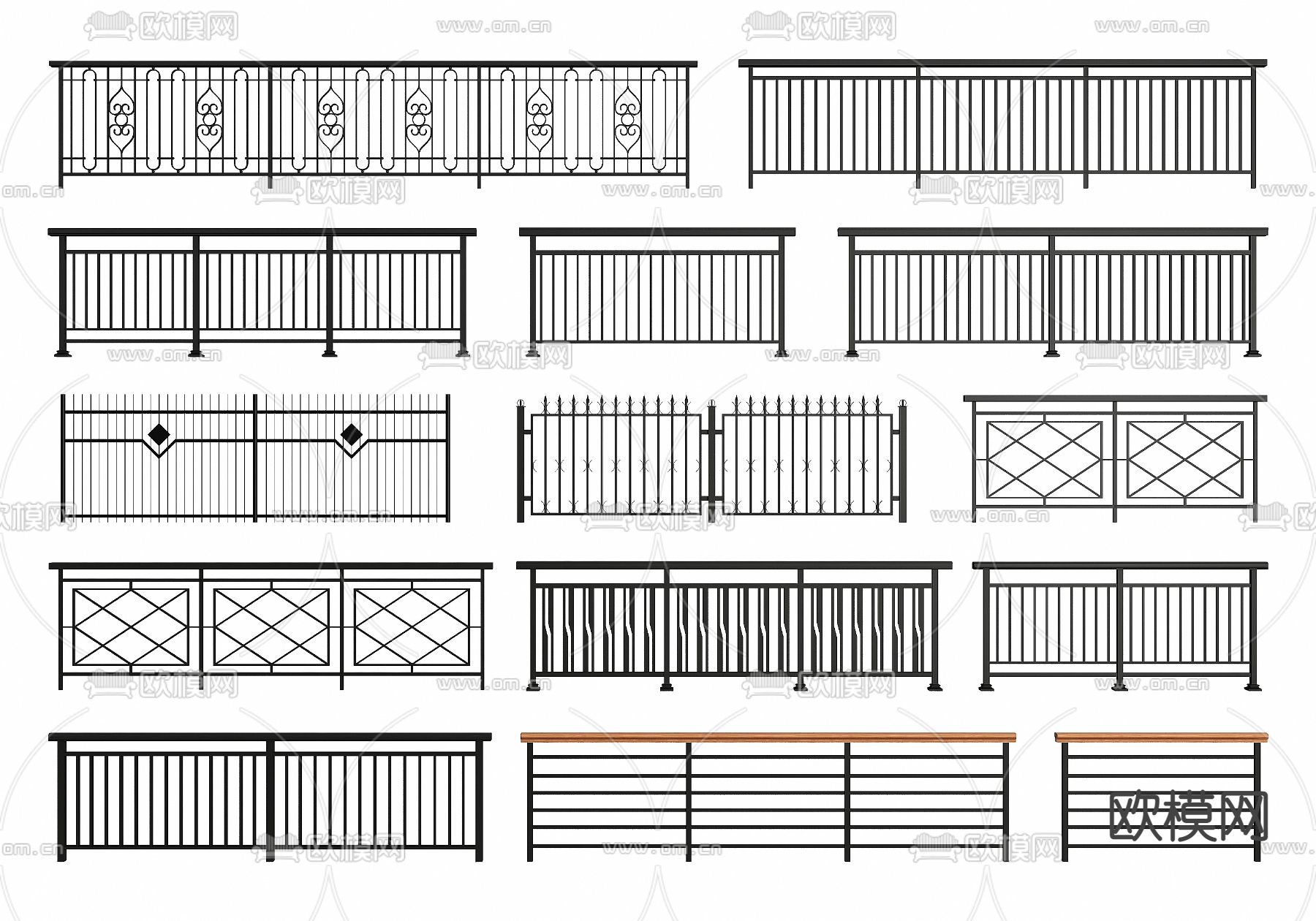 现代铁艺栏杆护栏3d模型下载