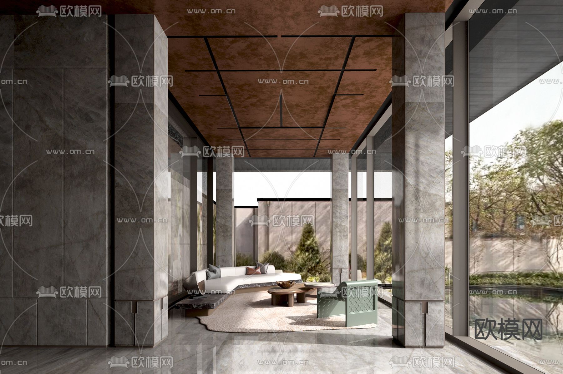 壹新设计 售楼处接待室3d模型下载（渲染图1）