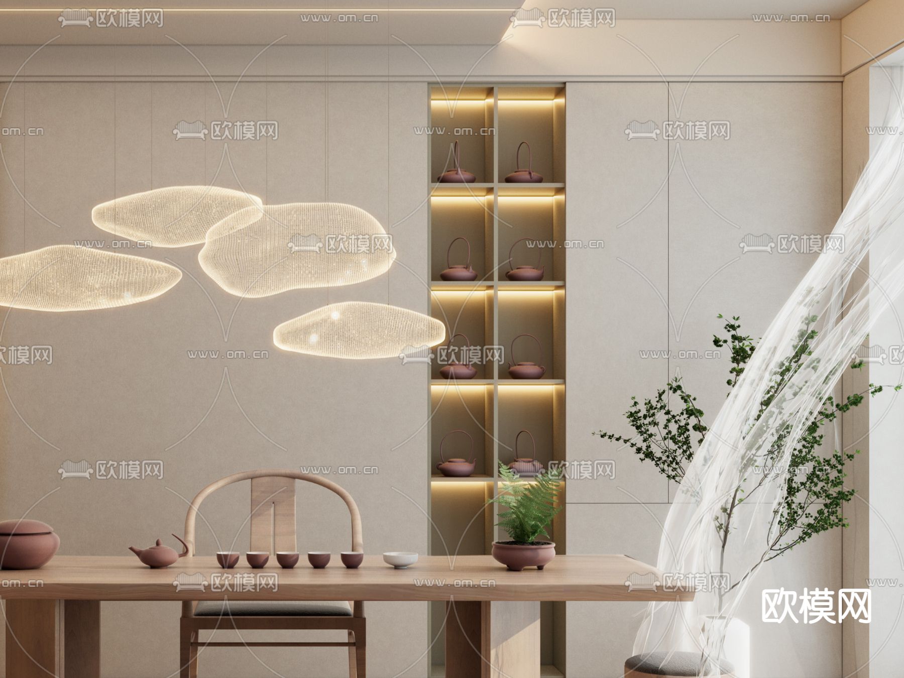 奶油风 茶室3d模型下载（渲染图4）