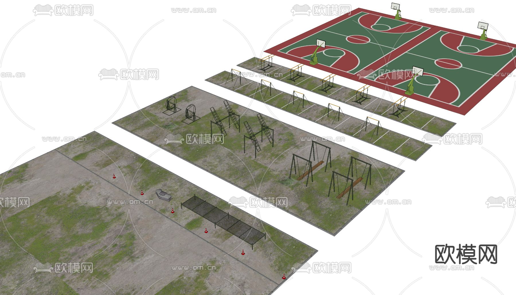救护训练场 户外运动器械su模型下载（渲染图2）