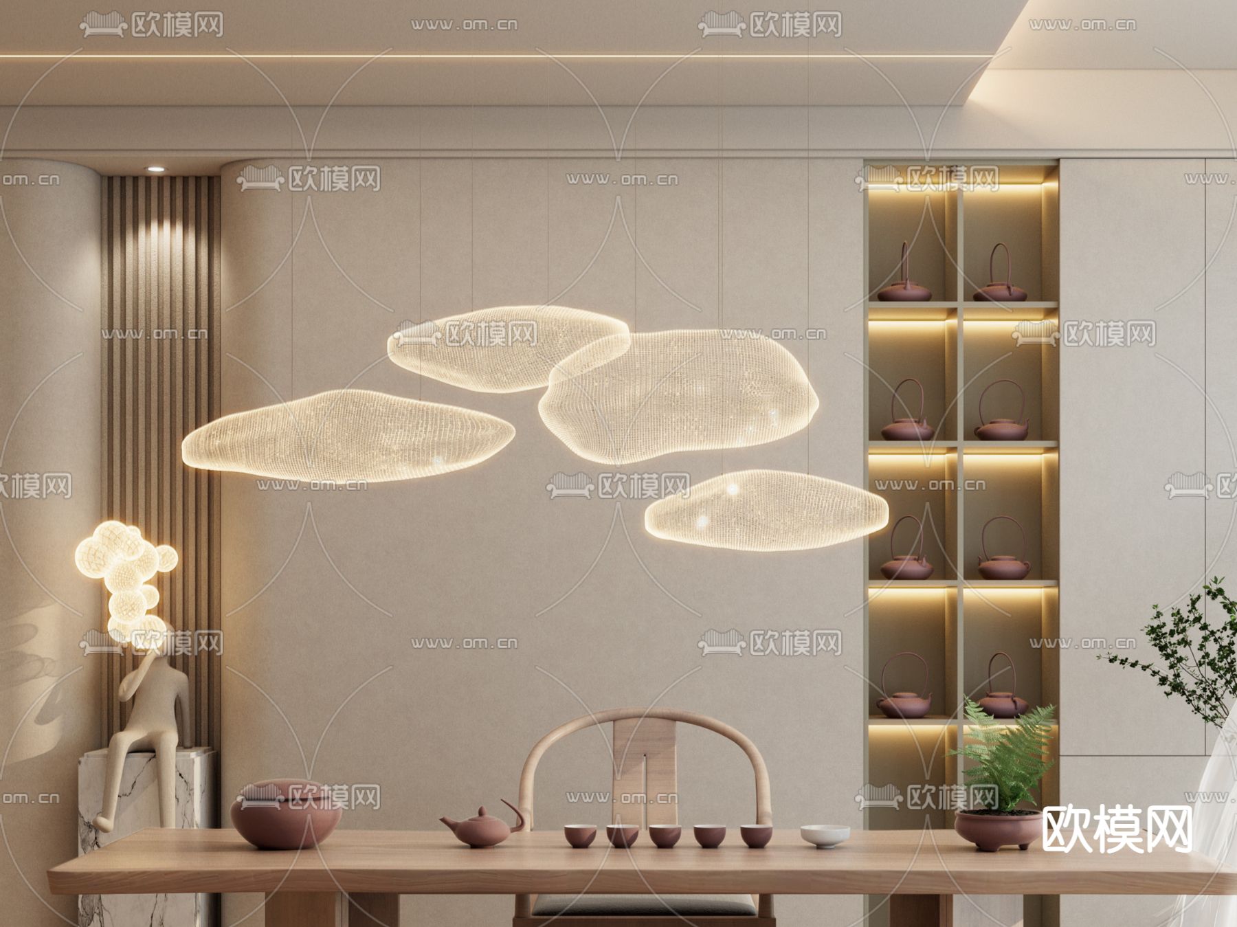 奶油风 茶室3d模型下载（渲染图3）