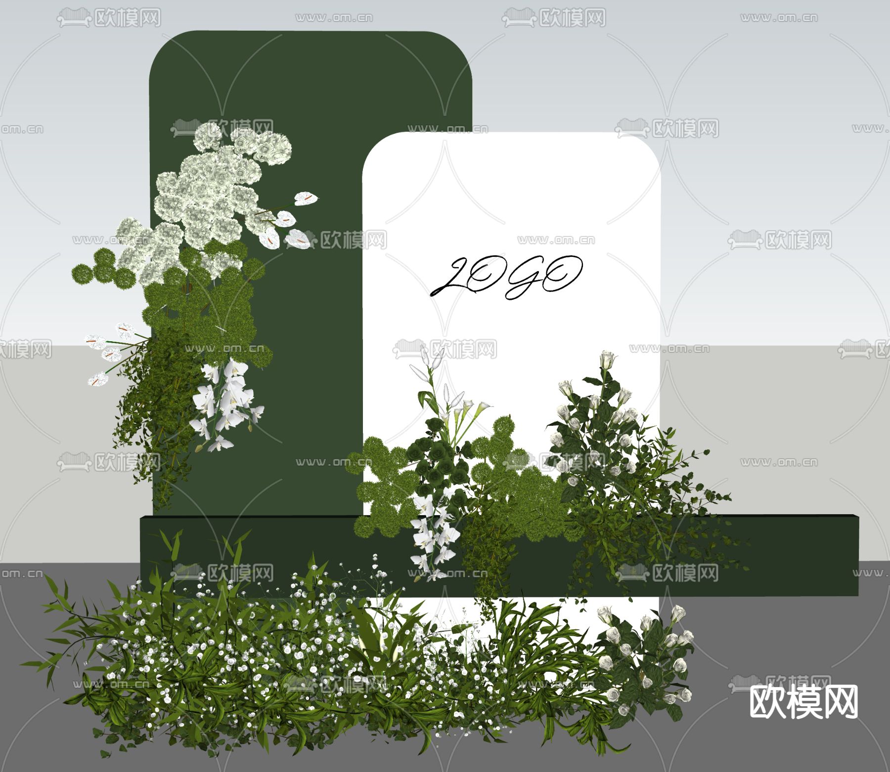 白绿色 婚庆 美陈su模型下载（渲染图3）