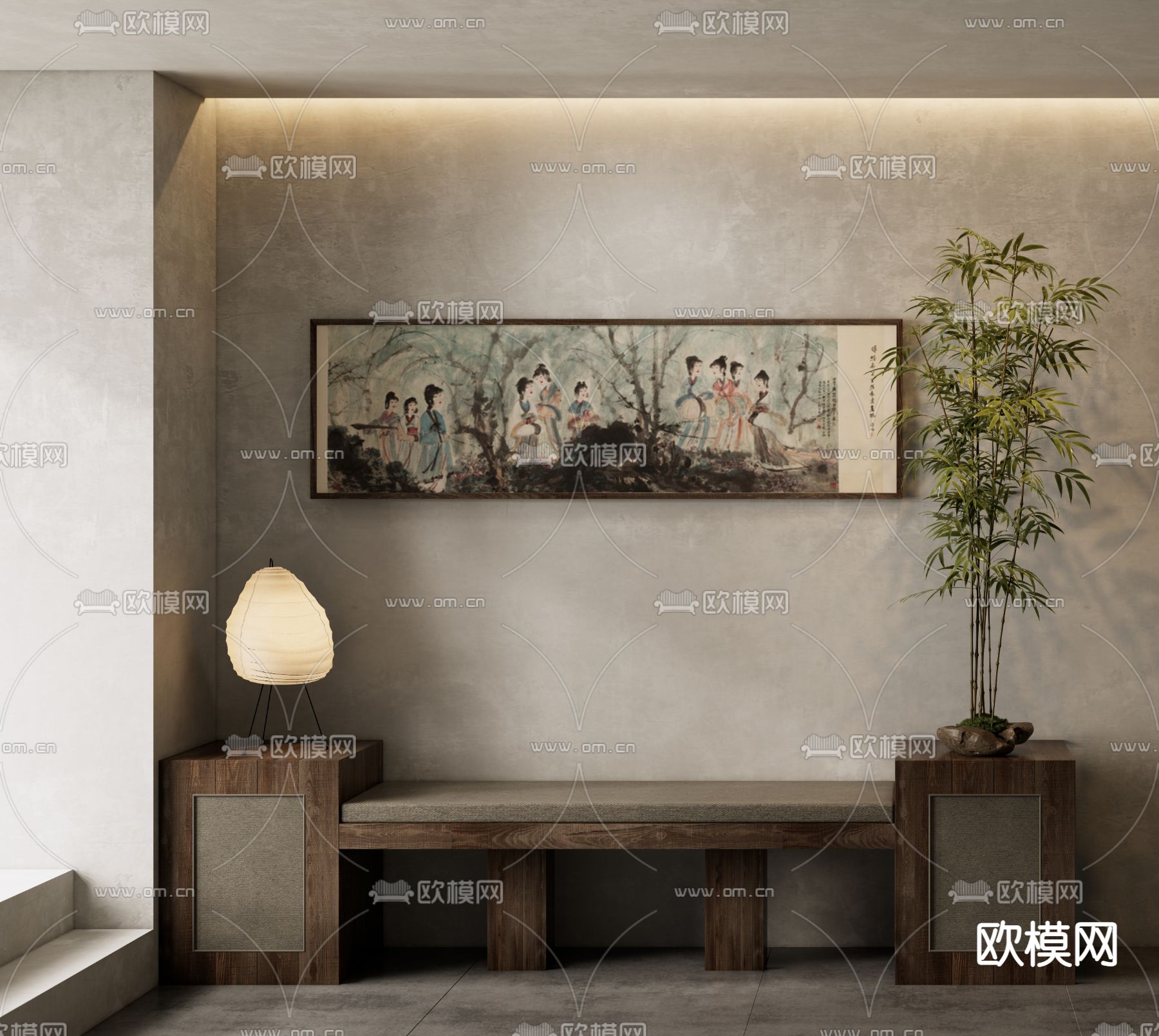 新中式人物装饰画 挂画su模型下载（渲染图1）