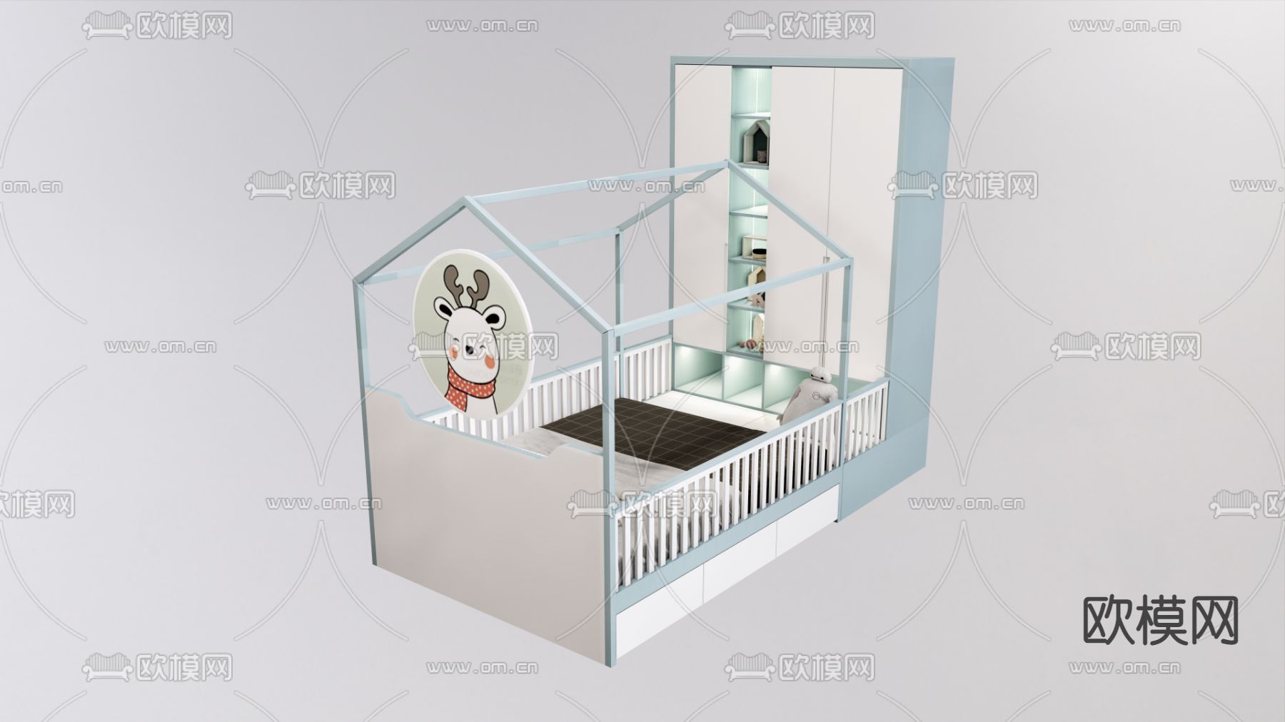 北欧儿童床su模型下载（渲染图2）