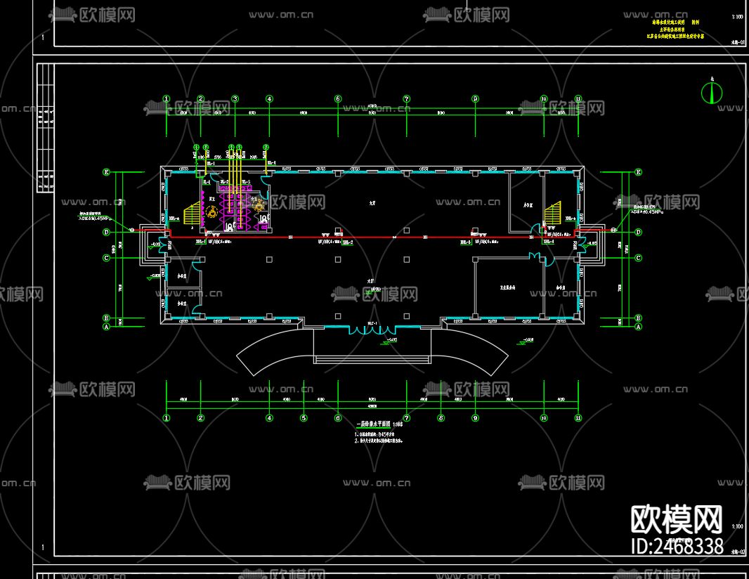 新苑小区综合服务中心给排水CAD施工图下载（渲染图3）
