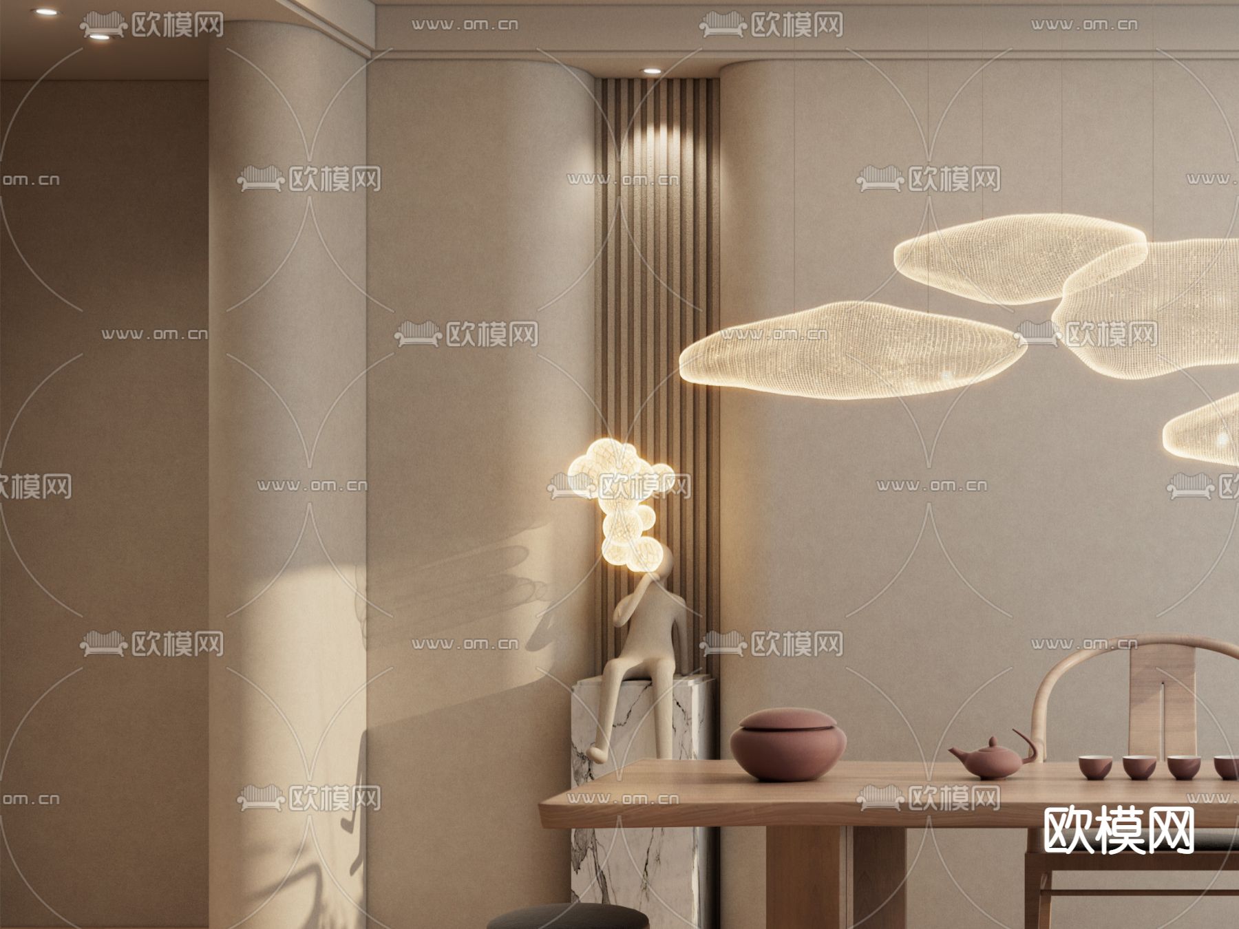 奶油风 茶室3d模型下载（渲染图2）