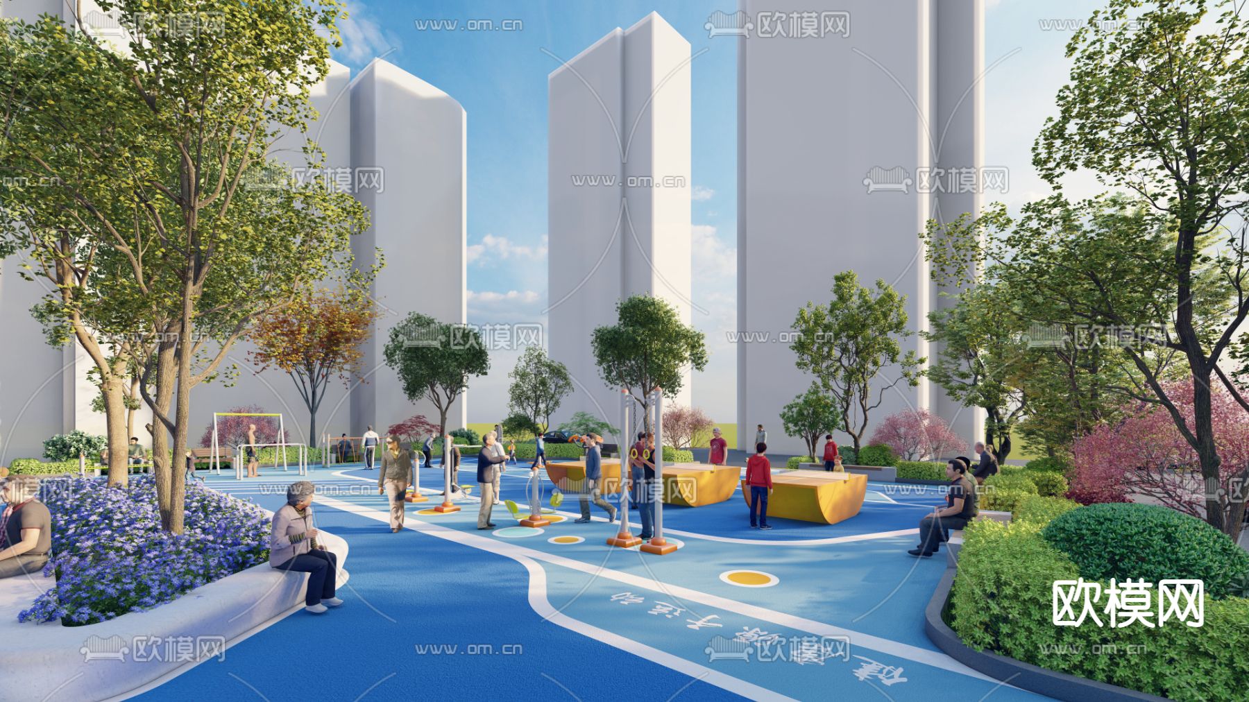 社区球场 运动区su模型
