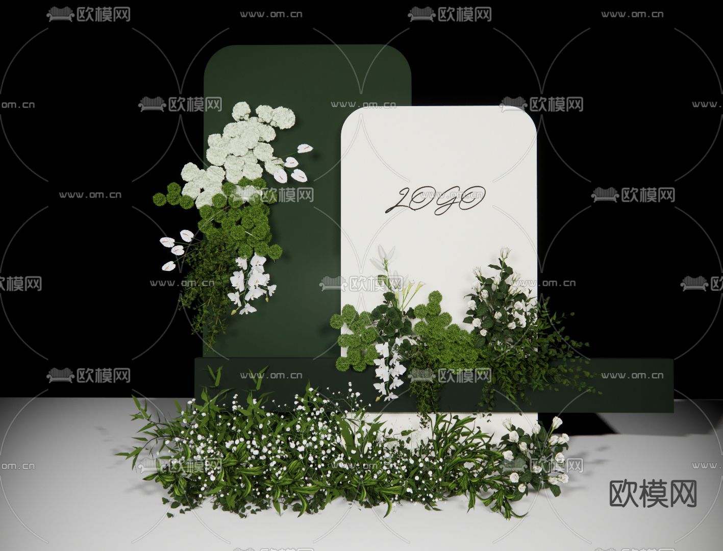 白绿色 婚庆 美陈su模型下载（渲染图1）