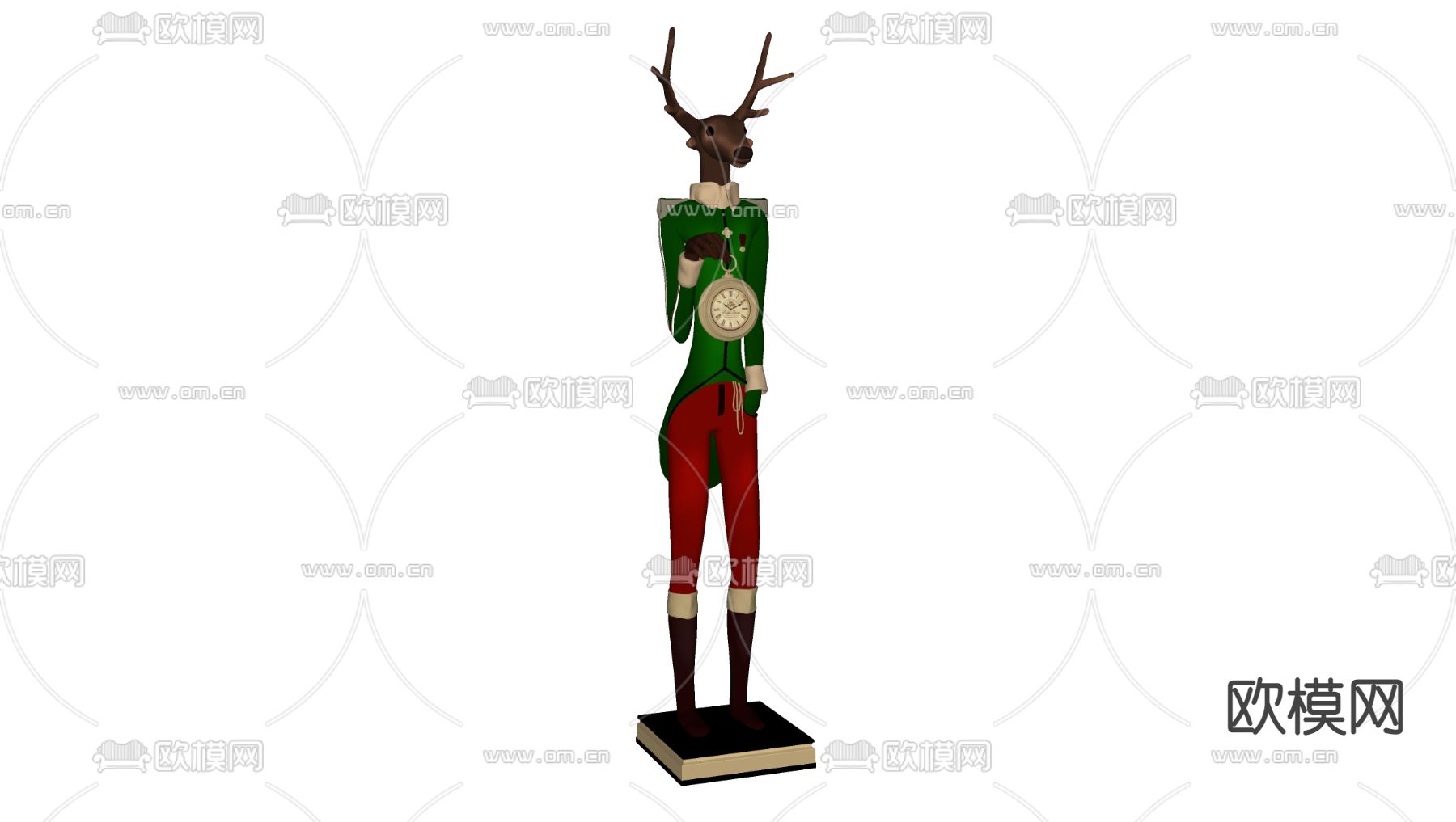 欧式制服鹿雕塑 摆件su模型下载（渲染图2）